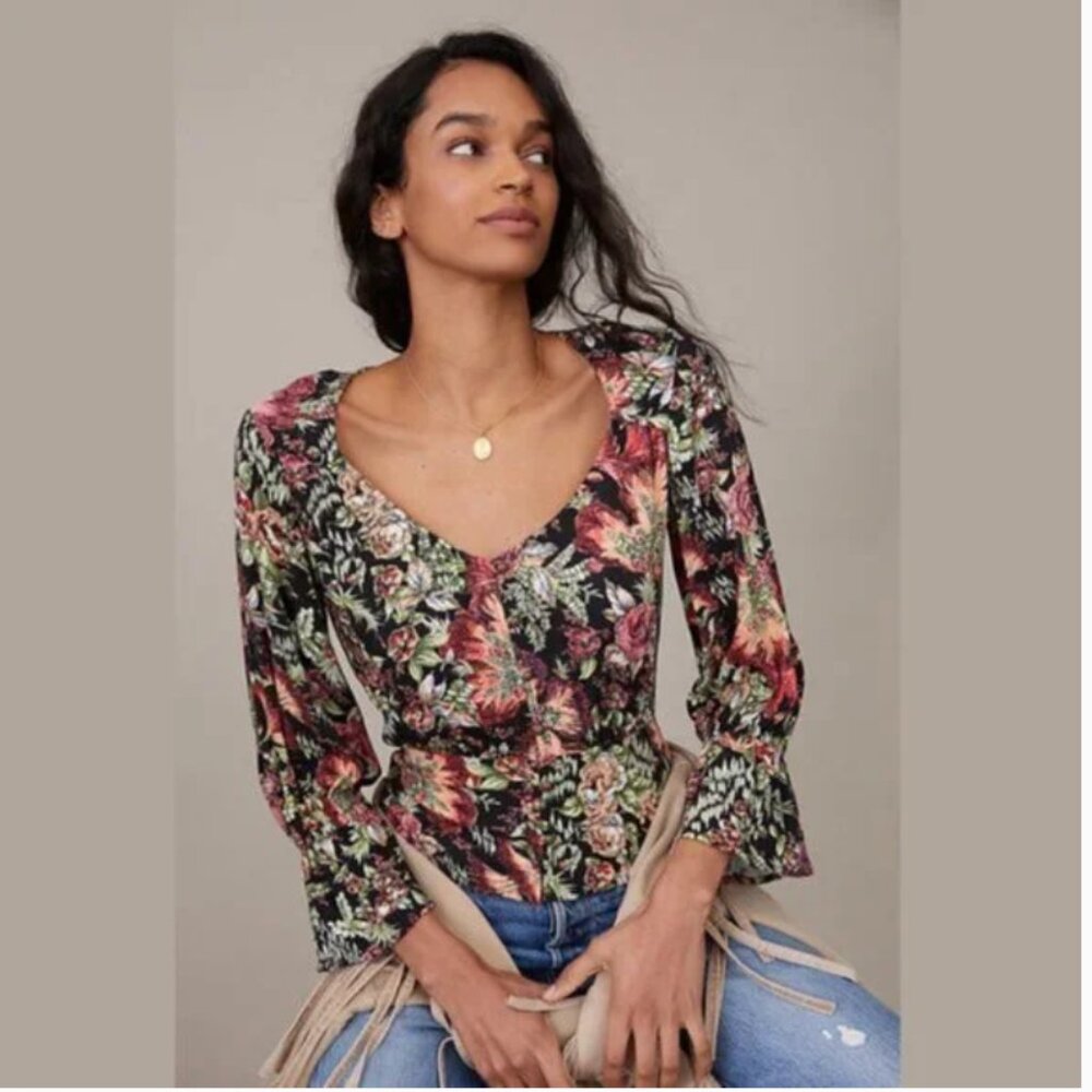 ⭐️ 🌻 Maeve Percie Floral Cottage Boho Farm Hipster Hippie Deco Farm Peasant Top
